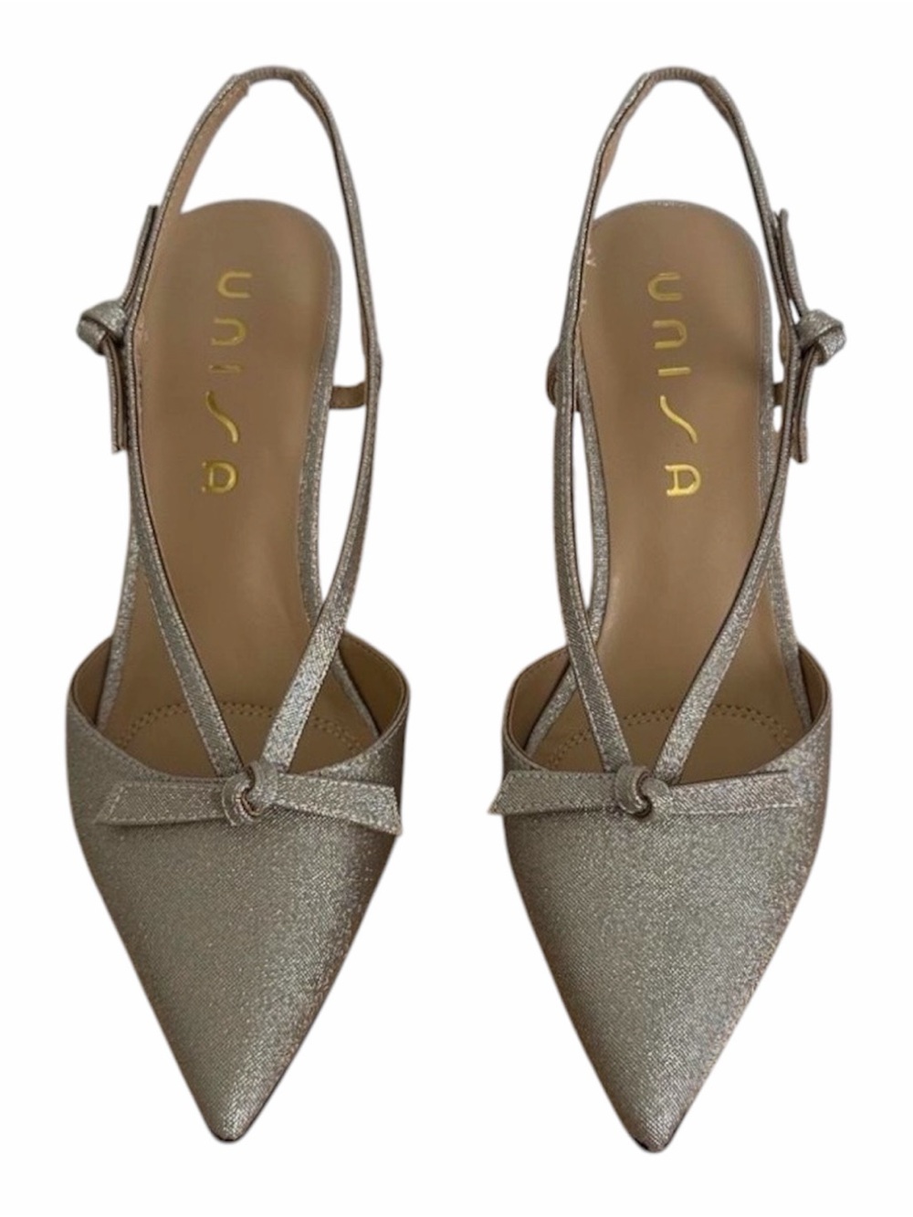 Unisa Shimmery Pewter Pointed Slingback Heels New Size 8